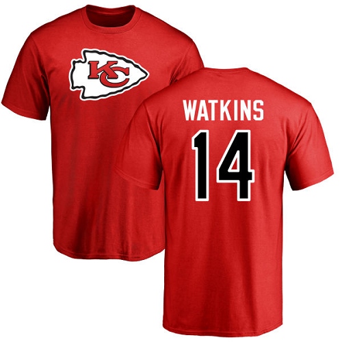 Men Kansas City Chiefs #14 Watkins Sammy Red Name and Number Logo T-Shirt